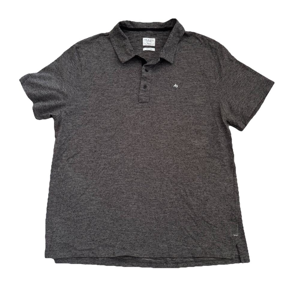 Rag & Bone Men’s Grey Heather Knit Polo Logo RB Shirt XXL Peru Preppy
